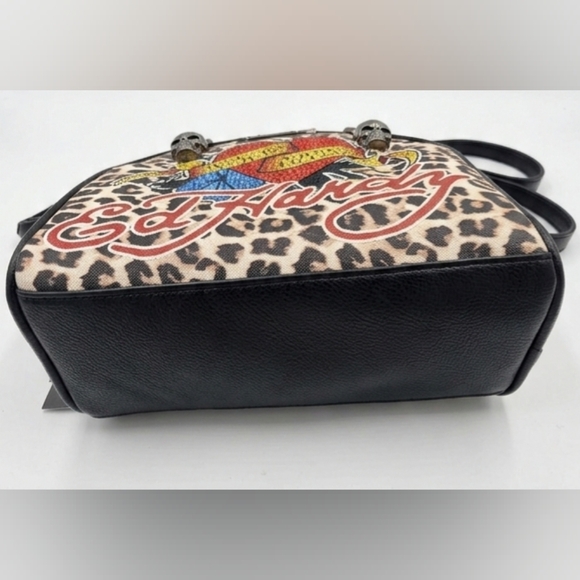 Ed Hardy Tattoo Cheetah Print Handbag Eternal Love Bag Vegan Material Skulls NWT - Picture 7 of 14